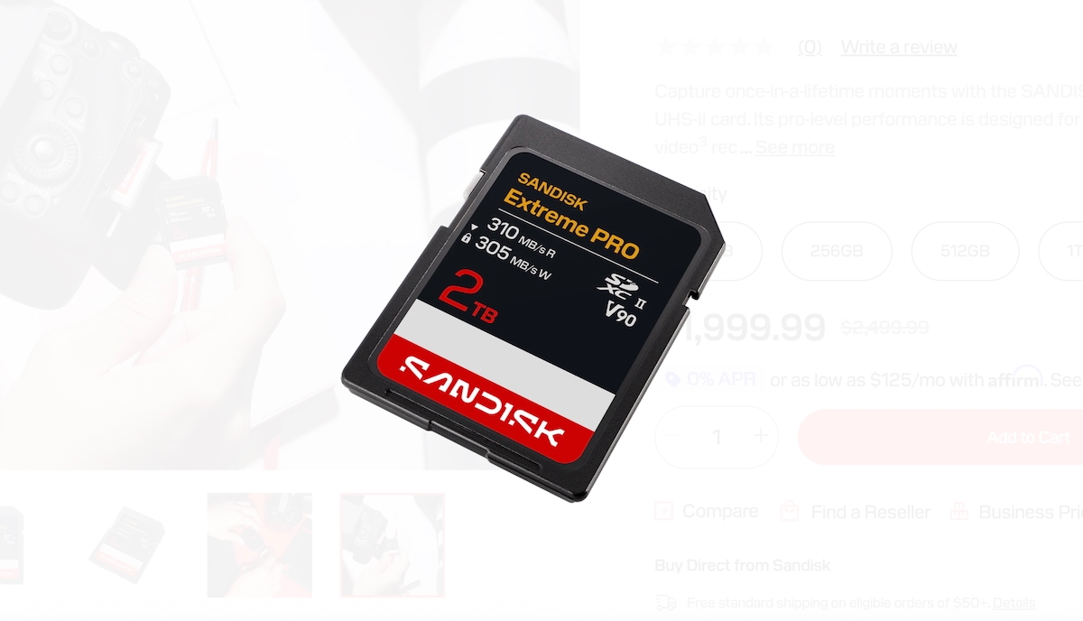 Sandisk выпустила SD-карту Extreme Pro UHS-II на 2 ТБ за $2 тысячи