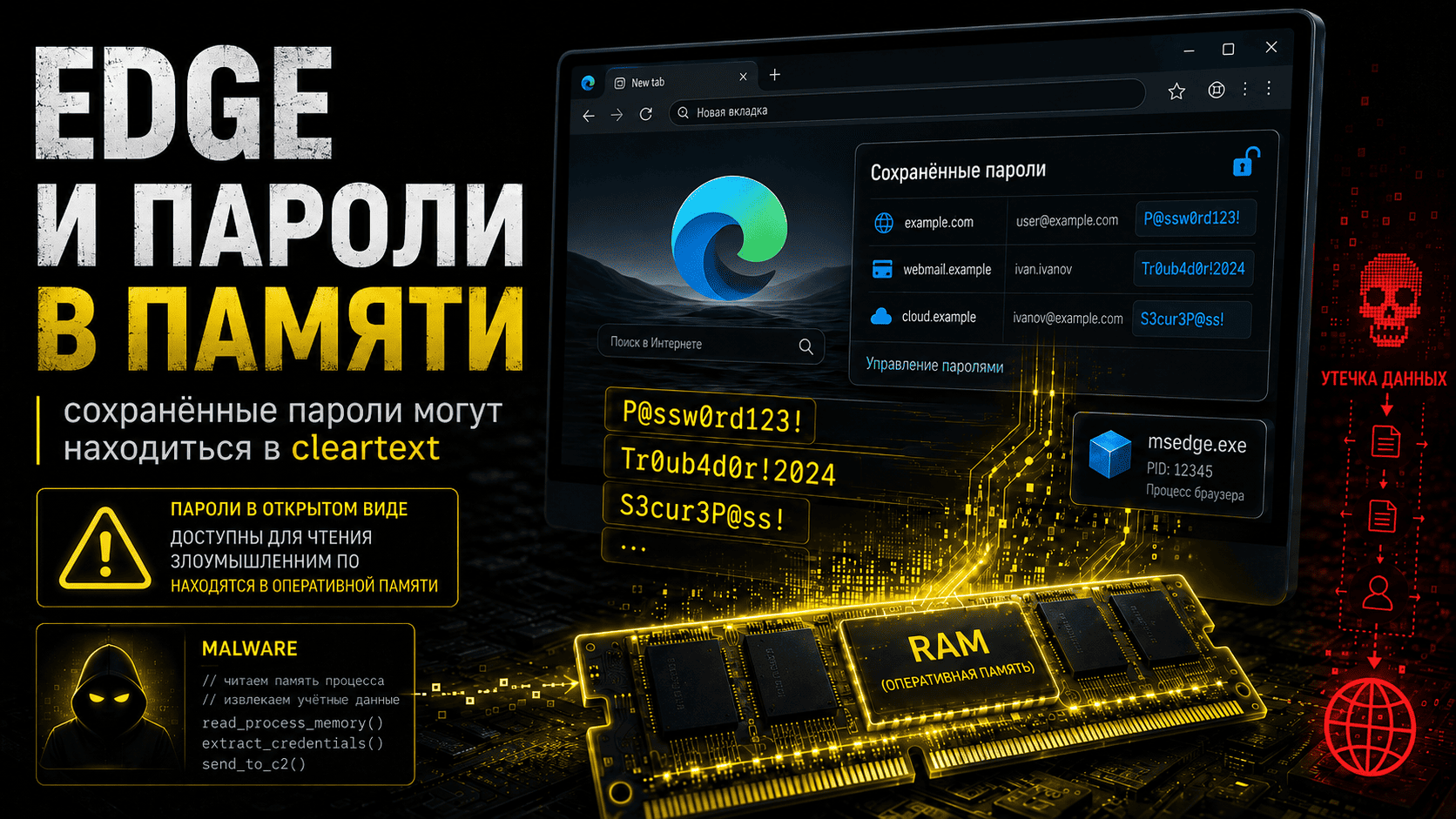 Microsoft Edge хранит сохранённые пароли в памяти в открытом виде