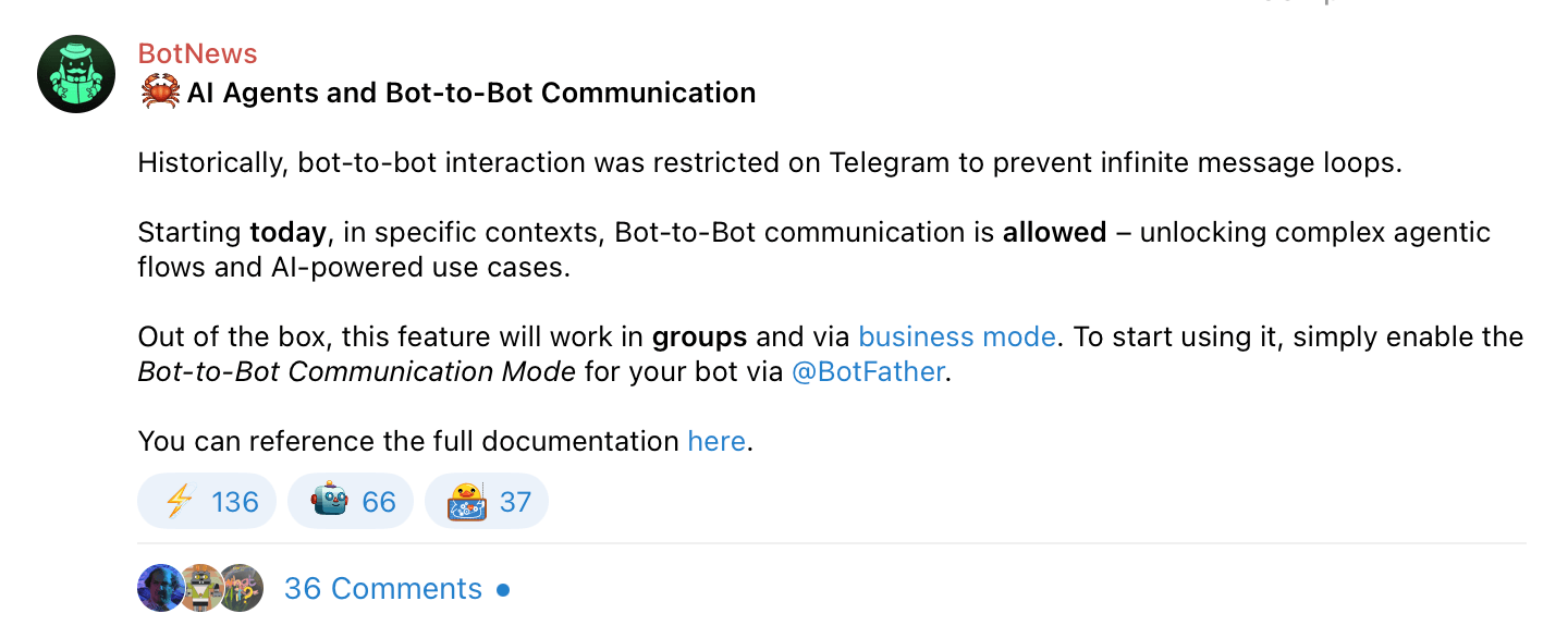 Telegram снял ограничение на общение ботов между собой