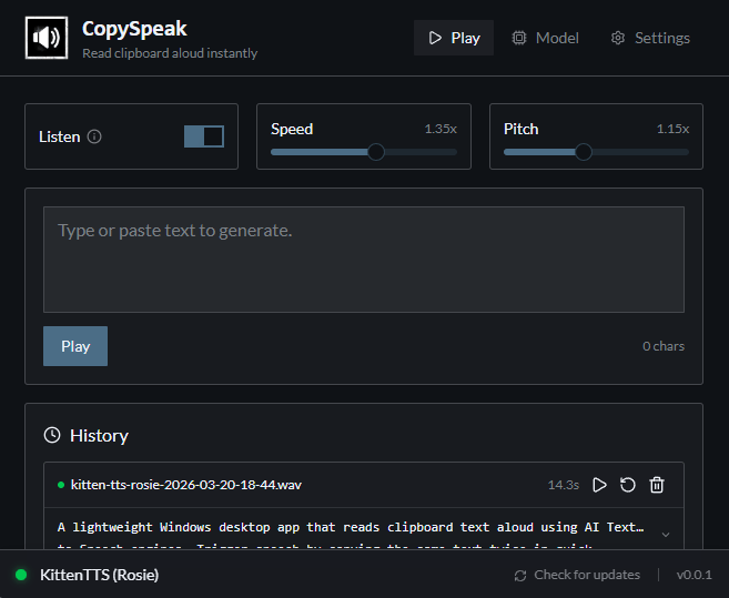 Вышло CopySpeak — легковесное программа для Windows, которое читает текст из буфера обмена вслух с помощью ИИ