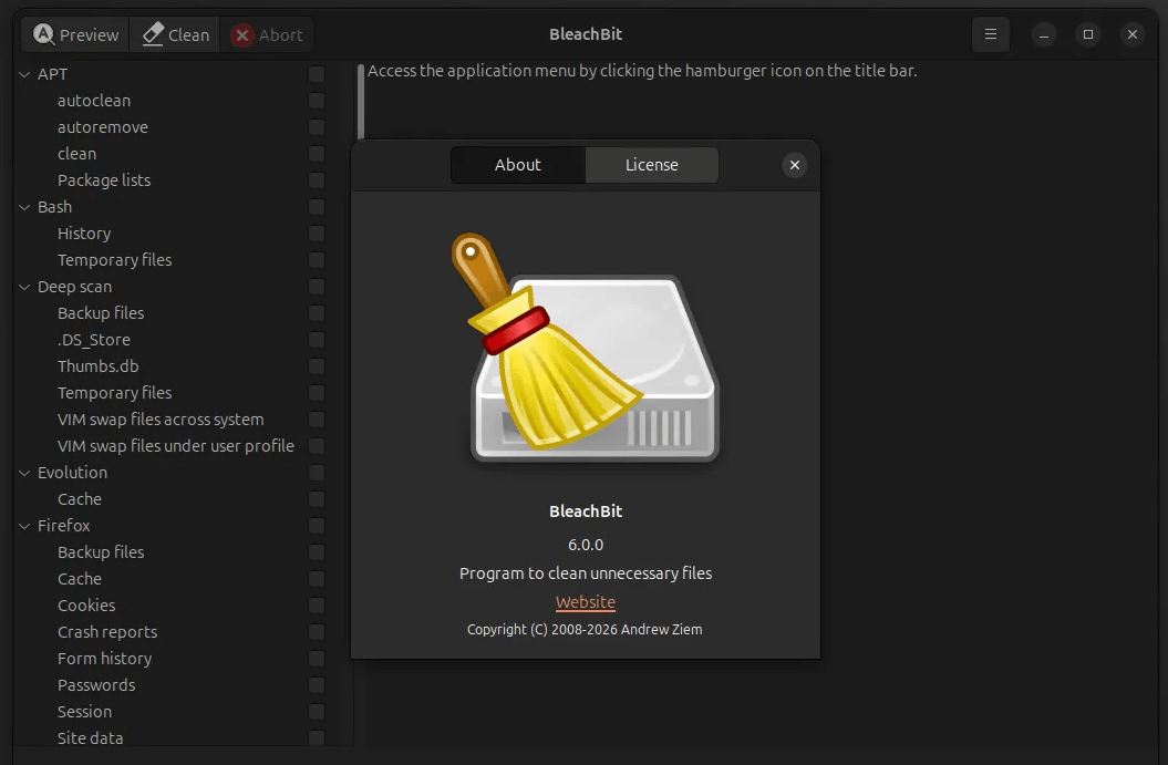 Выпуск открытой утилиты BleachBit 6.0.0 для очистки дисков от ненужных файлов и увеличения производительности ОС