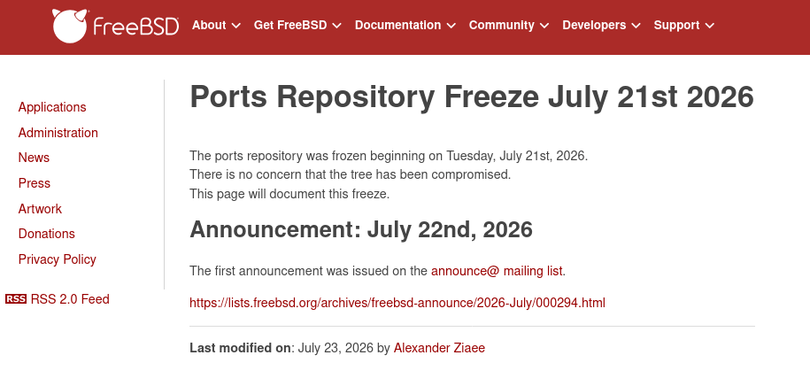 Работа над портами FreeBSD приостановлена ​​в связи с весьма большого файла