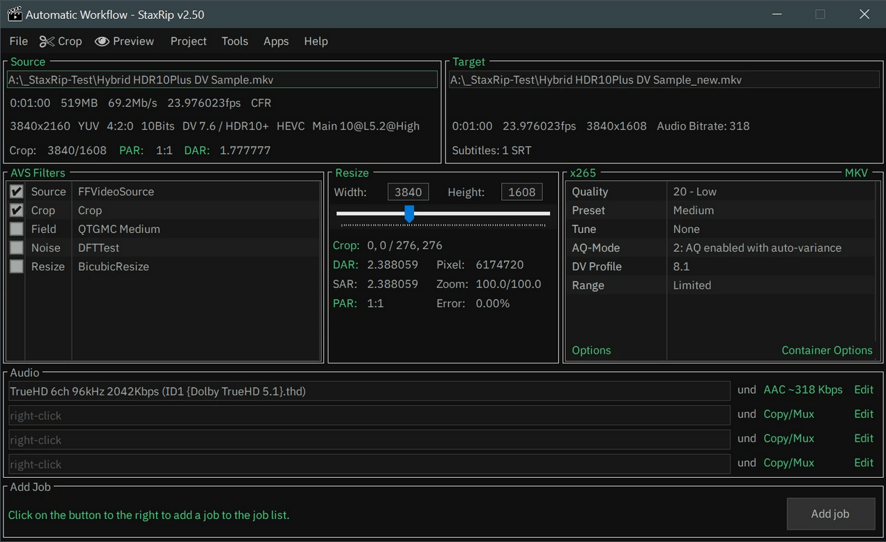 Вышло апдейт StaxRip 2.52.0 — открытой утилиты для Windows для кодирования видео/аудио с поддержкой HEVC, AVC и AV1