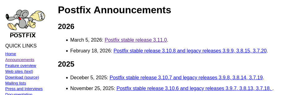 Вышел почтовый хост Postfix 3.11.0