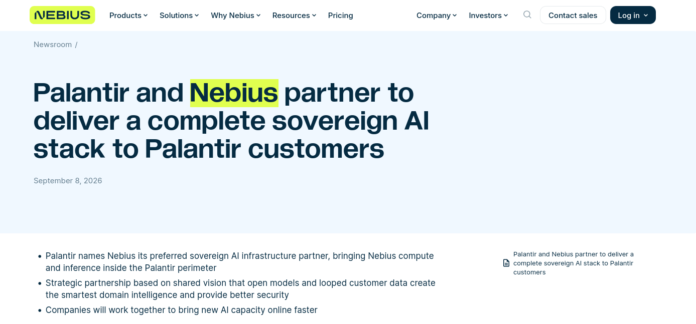 Nebius Аркадия Воложа заключила соглашение с Palantir Питера Тиля