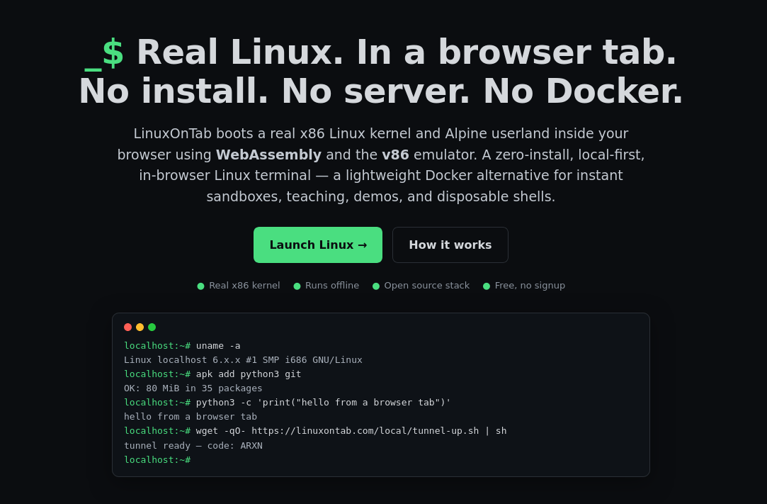 Вышел публичный инициатива LinuxOnTab — Linux во вкладке браузера