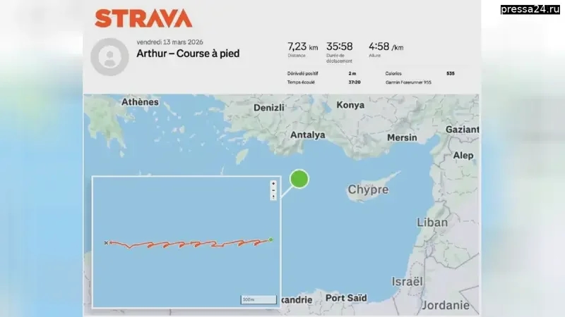 Французский выдал расположение авианосца в Средиземном море, записав пробежку в Strava с геолокацией
