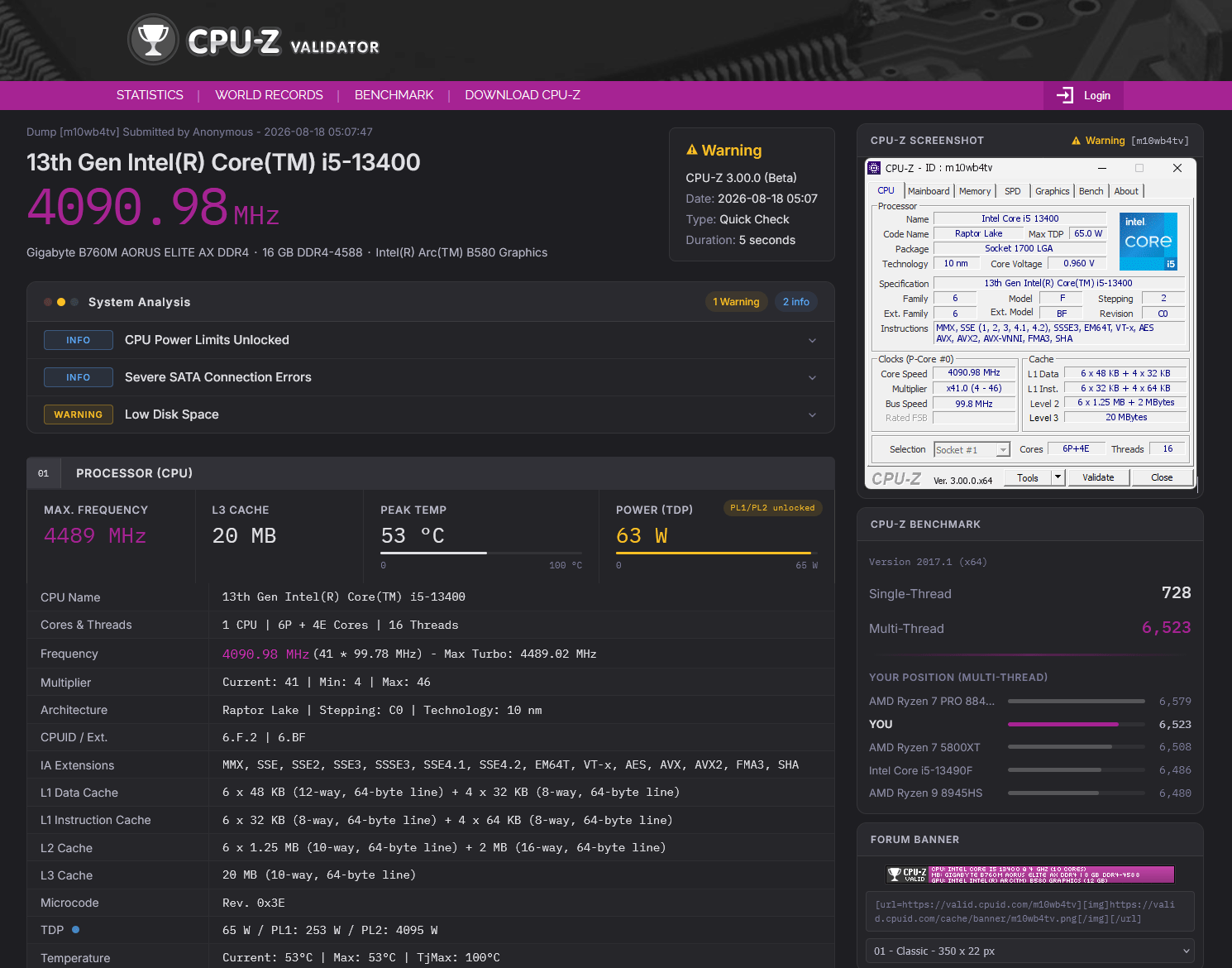 Вышло апдейт диагностической утилиты CPU‑Z 3.01 с обновлённым онлайн-сервисом Validator V3