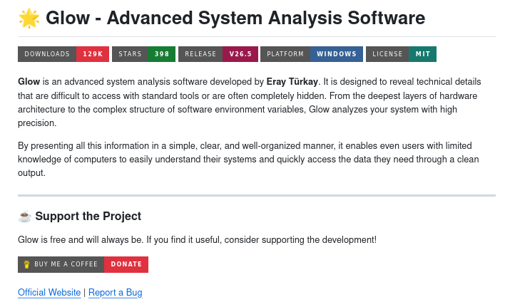 Вышла релиз Glow 26.6 — инструмента для системного анализа аппаратных и программных возможностей ПК на Windows 10/11