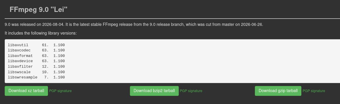 Выпуск FFmpeg 9.0 Lei