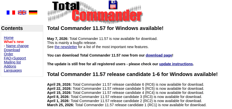 Выпуск менеджера файлов Total Commander 11.57