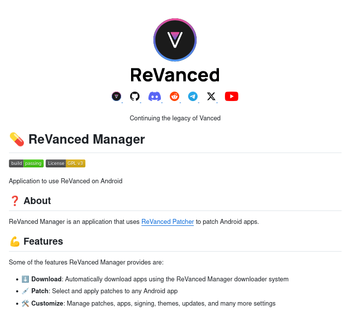 Вышла релиз ReVanced Manager 2.0 — релиз ReVanced Patcher для Android