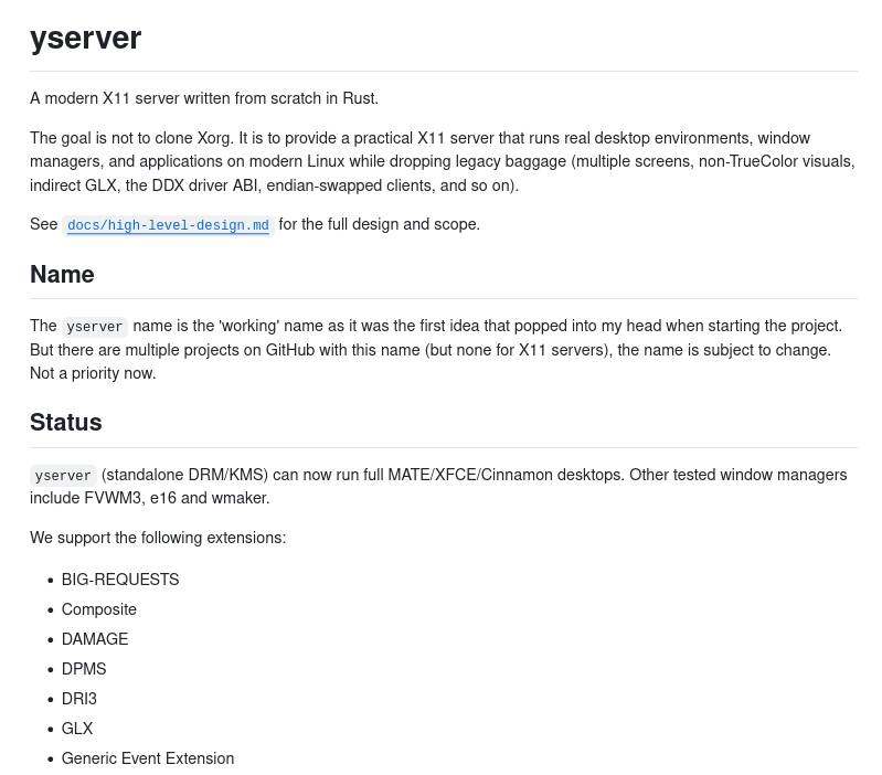 Выпуск открытого проекта yserver 1.0.0 — X-сервера на Rust и для запуска MATE, Xfce и Cinnamon