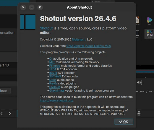Версия обновления видеоредактора с открытым исходным кодом Shotcut 26.4