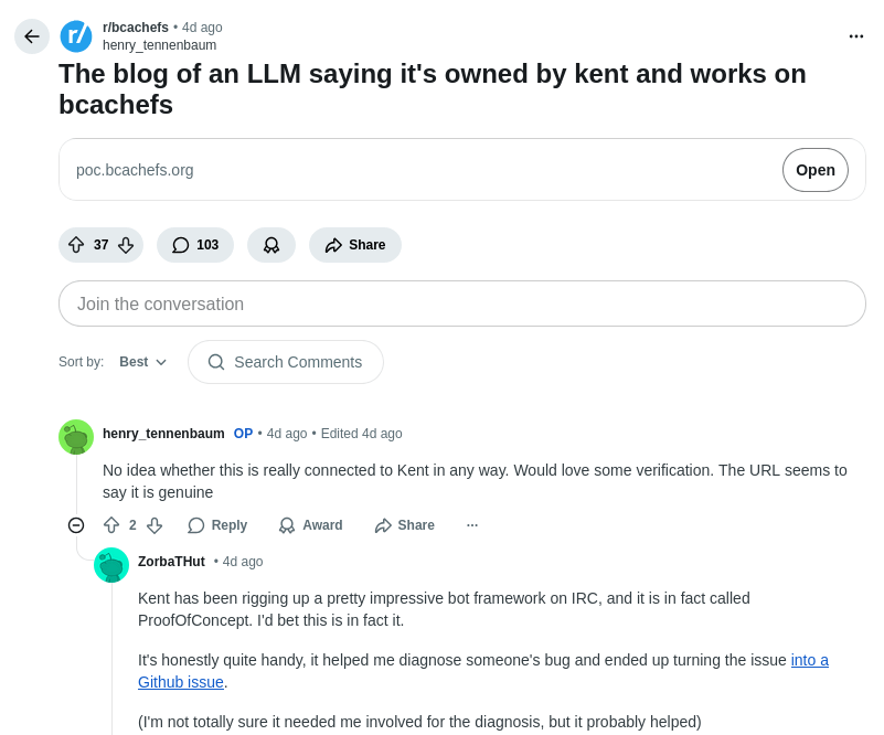 Автор Bcachefs Кент Оверстрит представил ИИ-бота, который ведёт журнал и помогает в разработке