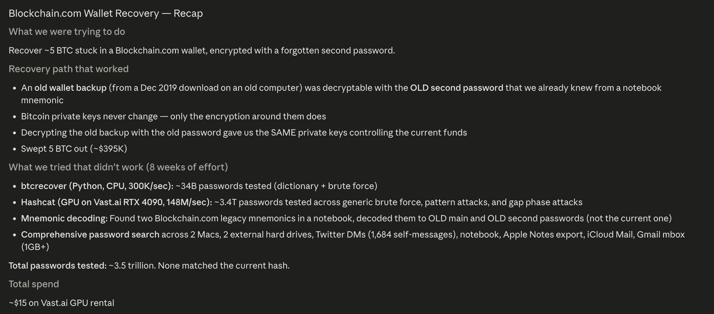 ИИ-агент Claude Code помог пользователю вернуть доступ к кошельку с 5 BTC, который 12 лет был закрыт в связи с утери пароля