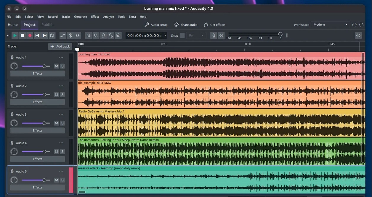 Версия открытого редактора звука Audacity 4.0