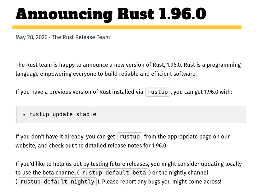 Выпуск Rust 1.96.0