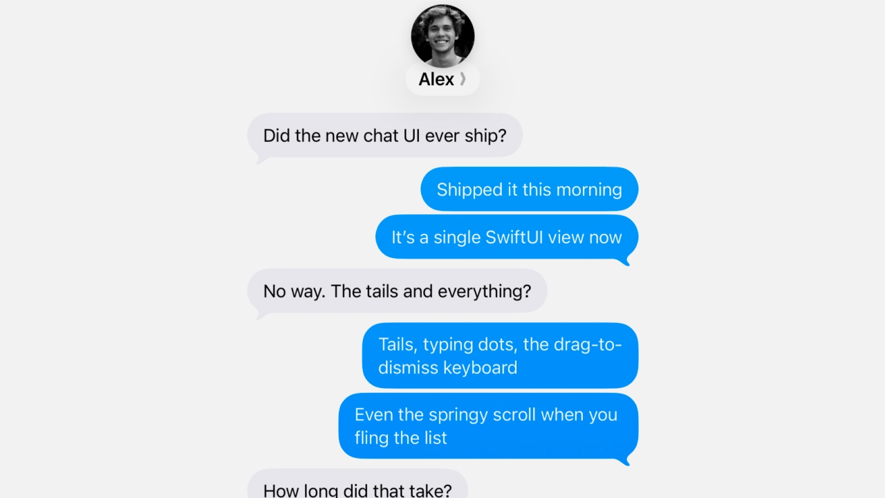 Разработчик опубликовал Swift Chat — библиотеку для SwiftUI с элементами интерфейса iMessage