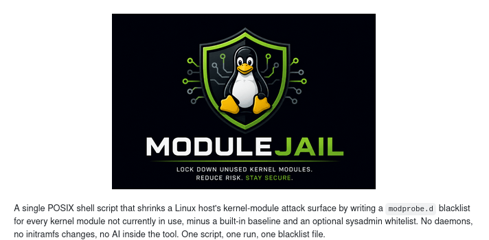 Представлен публике публичный инициатива ModuleJail для автоматического внесения в чёрный список неиспользуемых модулей ядра Linux