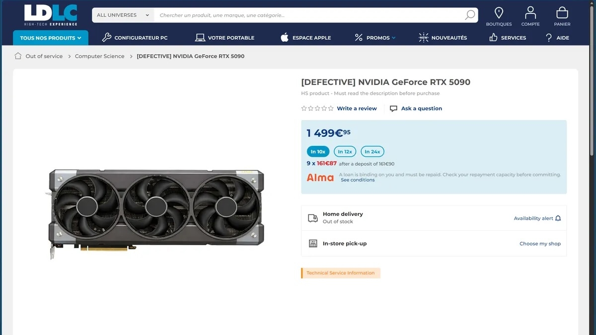 Французский ретейлер продаёт неисправные видеокарты GeForce RTX 5090 за полцены