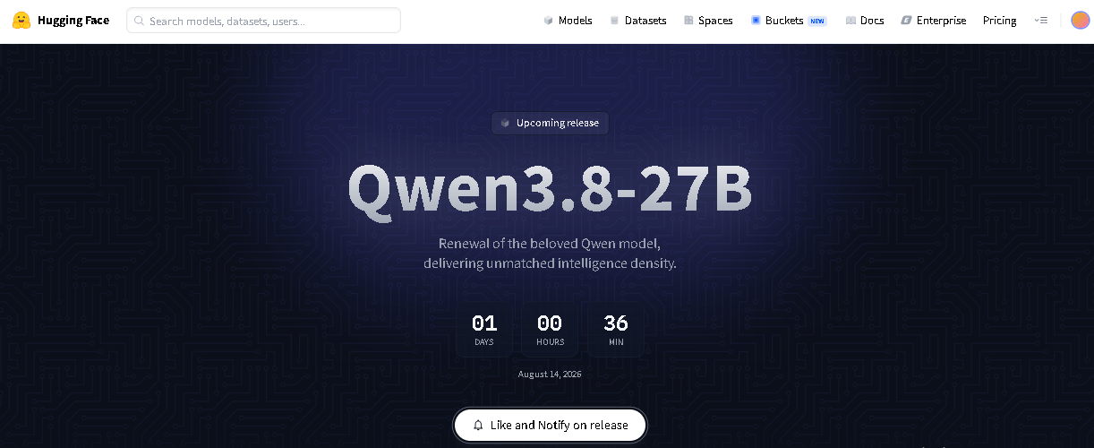 Qwen 3.8 27B — сутки до выхода модели. На huggingface запущен обратный отсчет