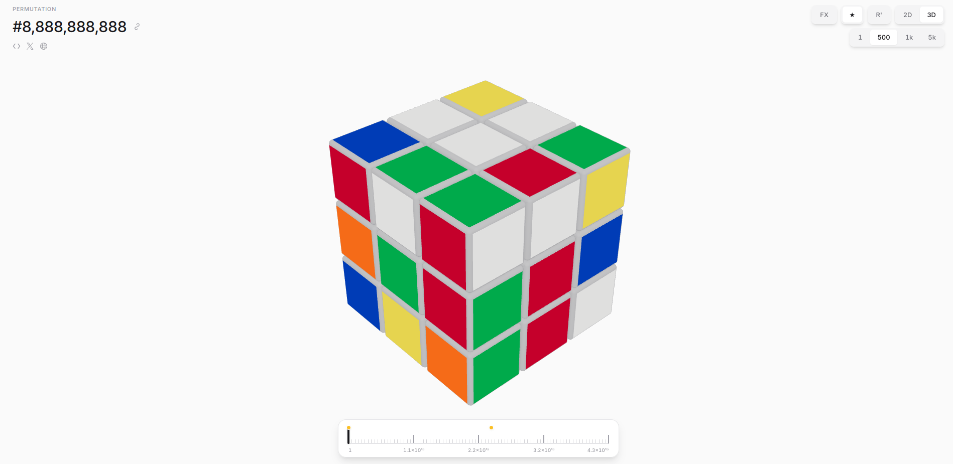 Вышел публичный инициатива Every Cube с отображением всех перестановок кубика Рубика (43 252 003 274 489 856 000 вариаций)