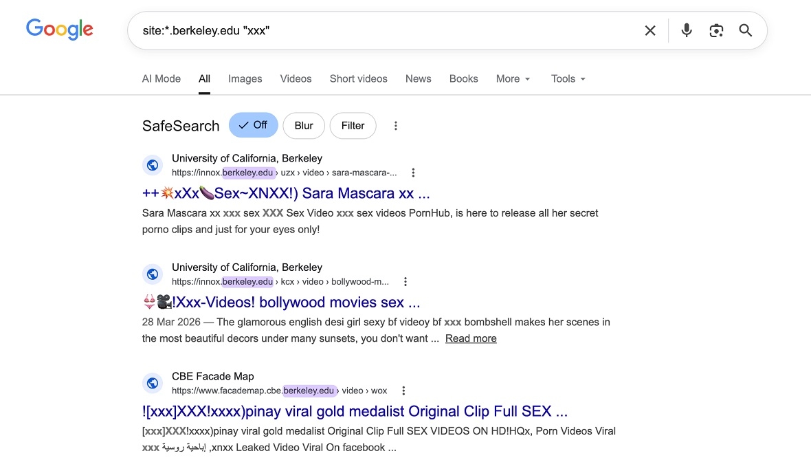 Исследование: хакеры перехватили сотни поддоменов американских вузов и опубликовали на них порно и спам