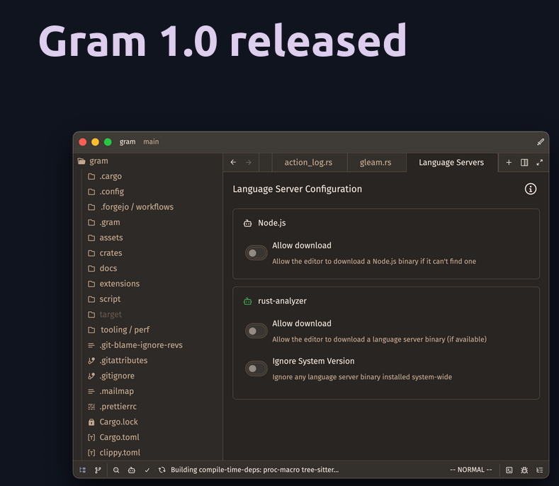 ППредставлен публике публичный инициатива Gram — форк редактора кода Zed, но без использования ИИ, внешних сервисов и телеметрии