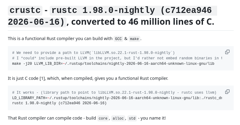 Представлен публике публичный инициатива crustc — компилятор rustc, переведённый на язык C