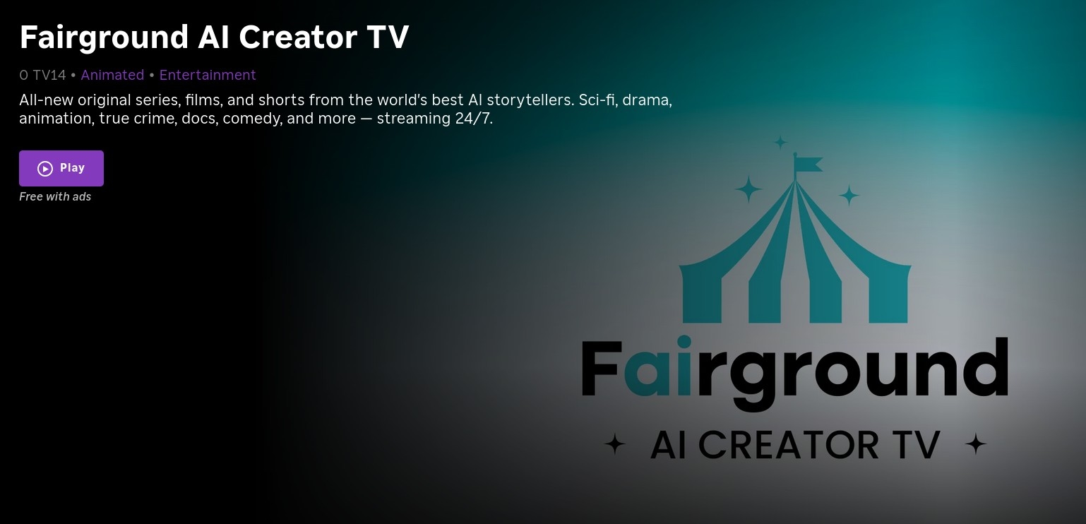 Служба Roku запустил круглосуточный канал Fairground AI Creator TV с фильмами и сериалами, полностью созданными ИИ