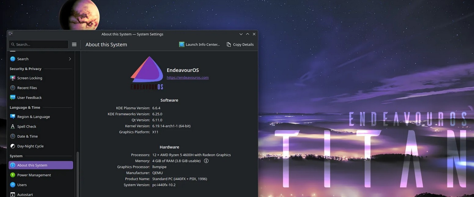 Вышла EndeavourOS Titan Neo с ядром Linux 7.0