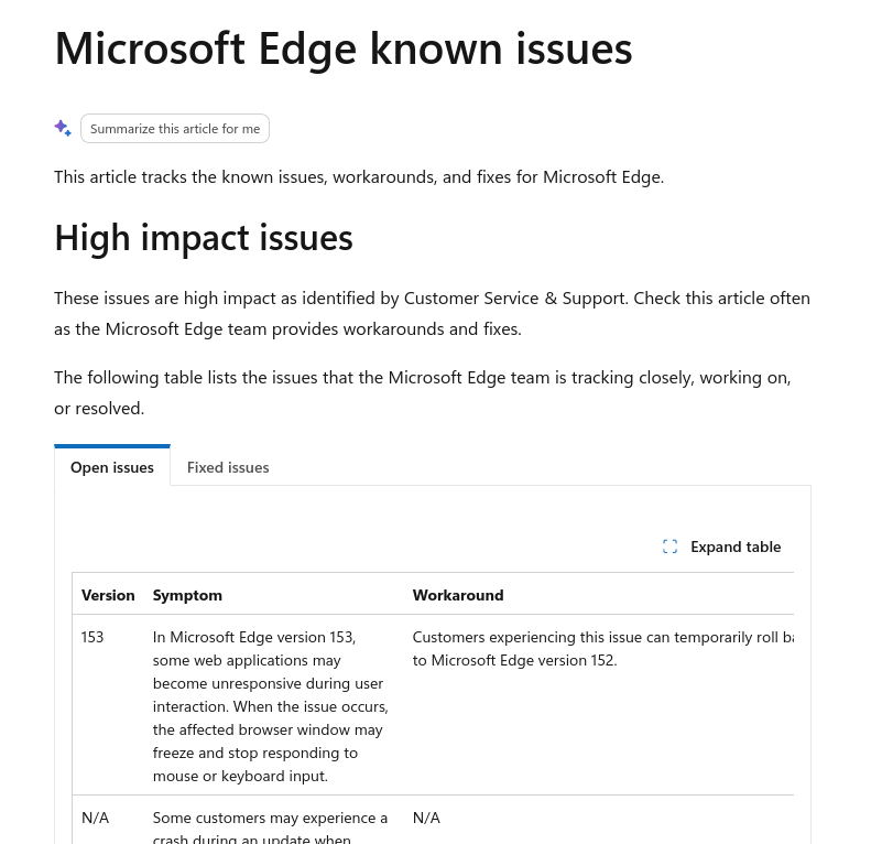 После релиза Edge 153 в Microsoft признали, что новая релиз браузера зависает при работе с некоторыми веб‑приложениями