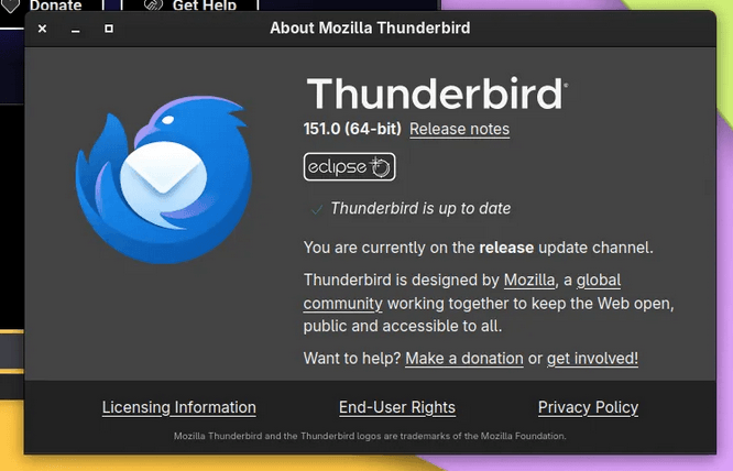 Версия Mozilla Thunderbird 151.0