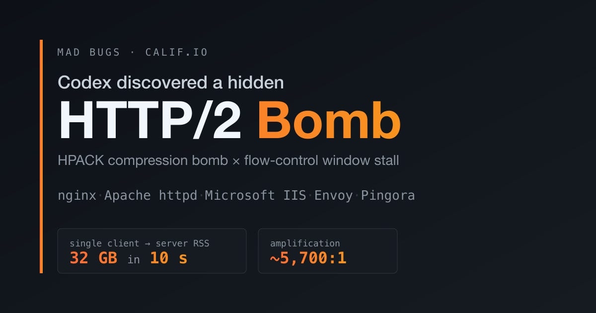 Уязвимость HTTP/2 Bomb даёт возможность добиться отказа в обслуживании через исчерпание доступной процессу памяти