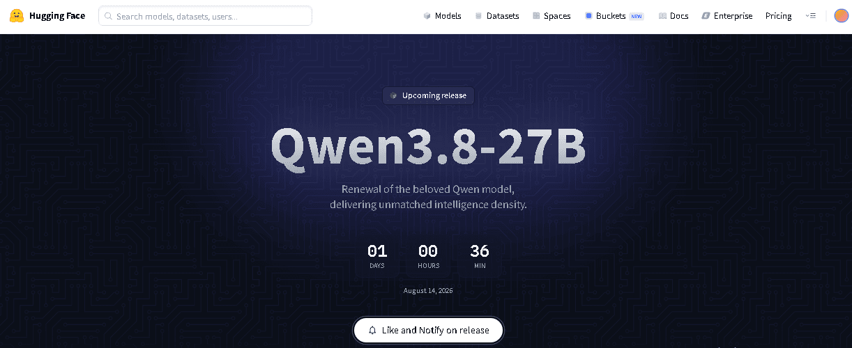 Qwen 3.8 27B — сутки до выхода модели. На huggingface запущен обратный отсчет