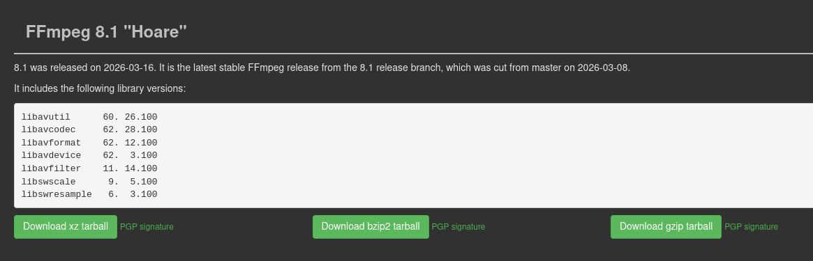 Выпуск FFmpeg 8.1 Hoare