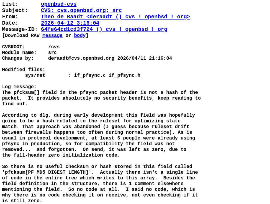 В команде OpenBSD решили переименовать поле ввода в pfsync после ложного отчёта от ИИ об уязвимости в коде