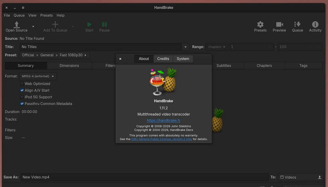 Вышло апдейт открытого видеотранскодера HandBrake 1.11.2