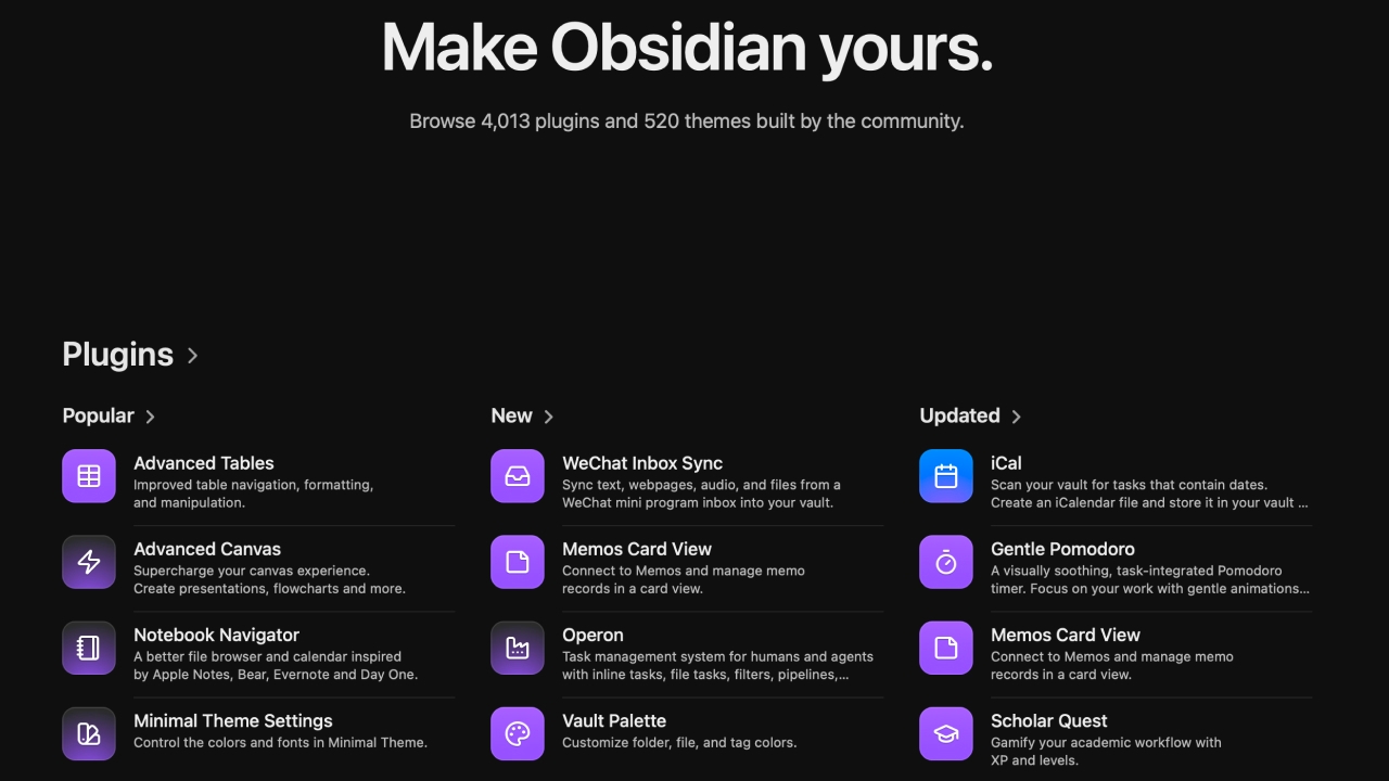 Obsidian запустила обновлённый каталог плагинов