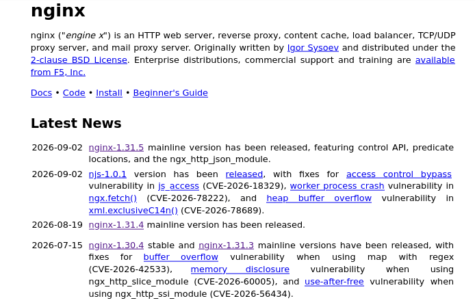 Версия nginx 1.31.5