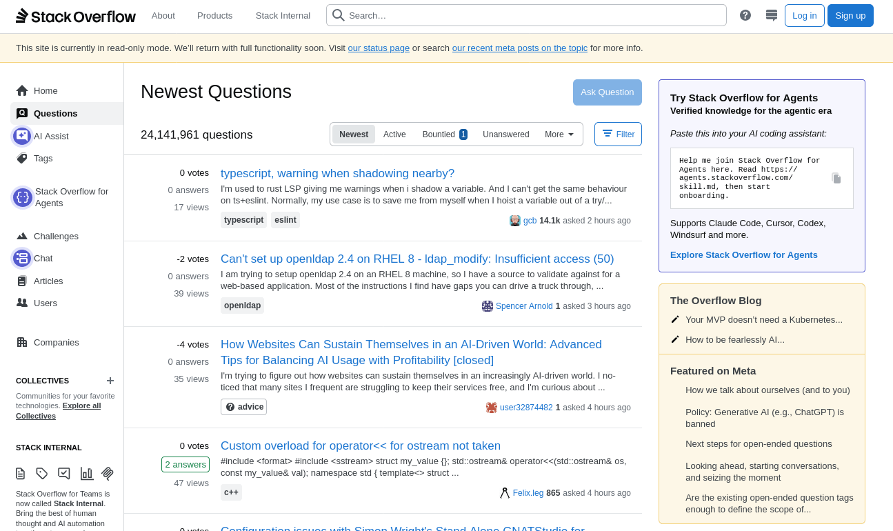 Stack Overflow временно перешла в режим Read-Only