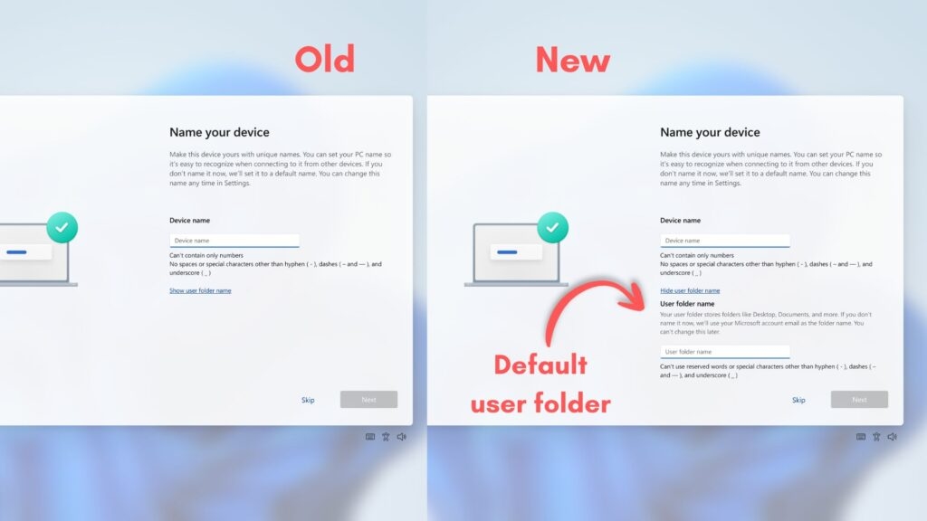 В Windows 11 можно будет выбрать имя папки при первоначальной настройке