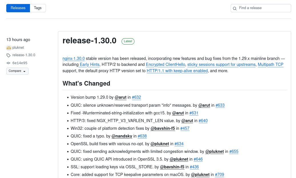 Вышел nginx 1.30