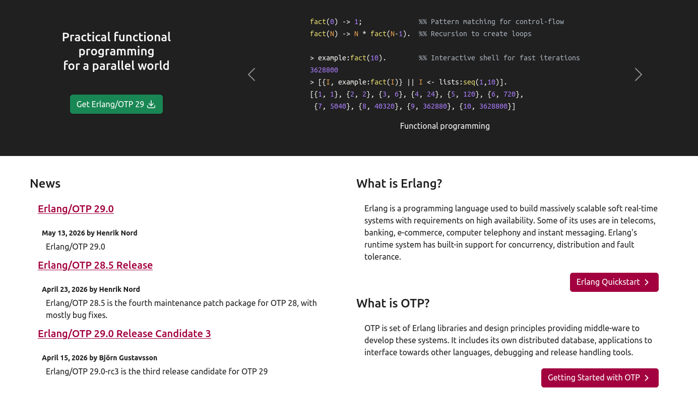 Вышел Erlang/OTP 29.0