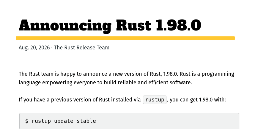 Выпуск Rust 1.98.0