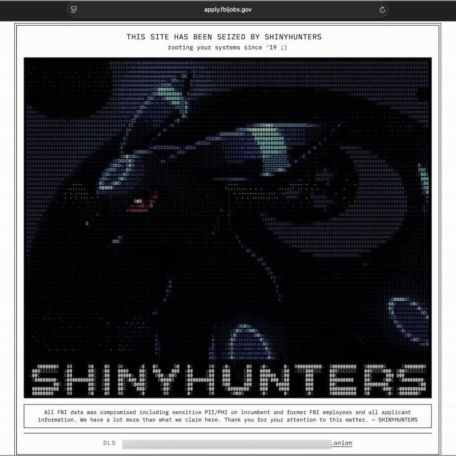 Группировка ShinyHunters сообщила о взломе кадровой IT-системы ФБР и краже данных пользователей и агентов