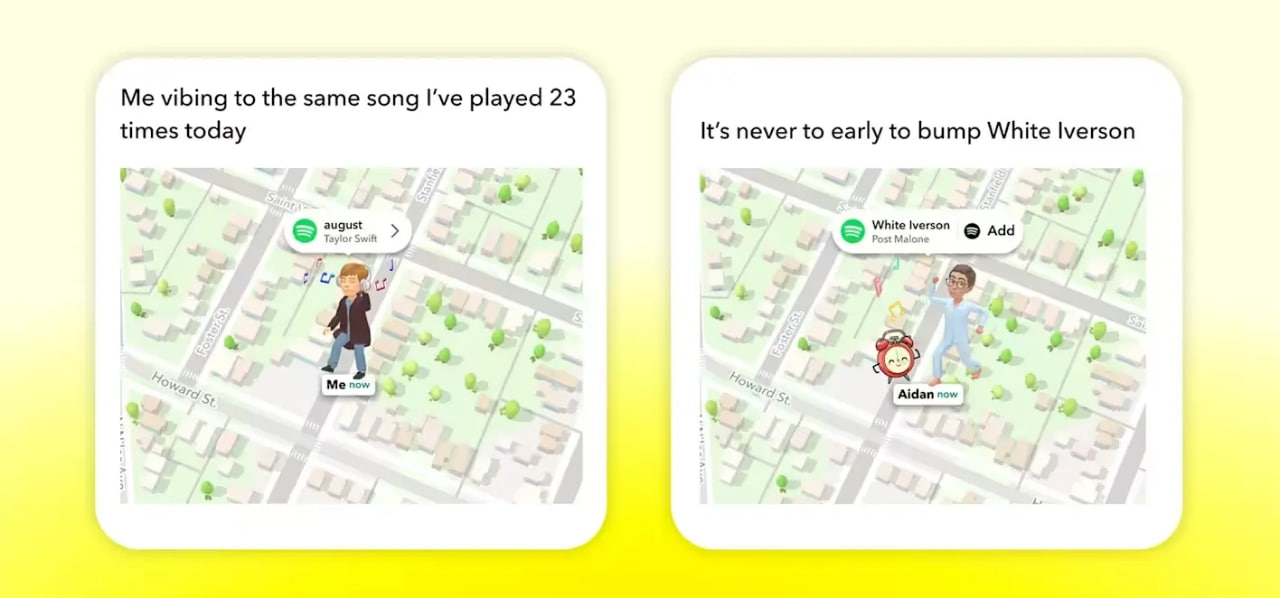 В Snapchat теперь можно делиться музыкой и плейлистами с друзьями через Snap Map