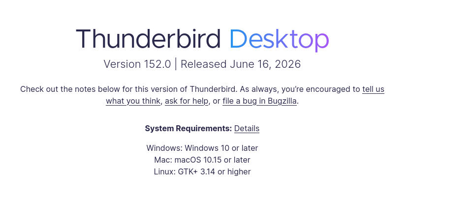 Версия Mozilla Thunderbird 152.0