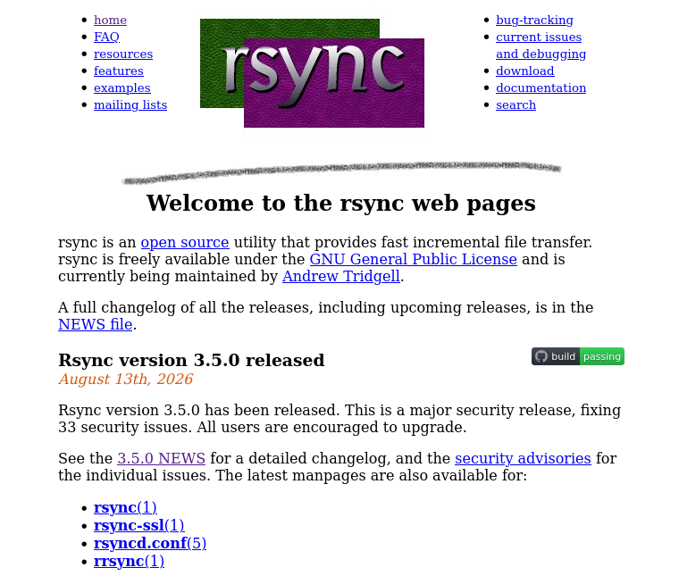Выпуск утилиты для синхронизации файлов Rsync 3.5.0